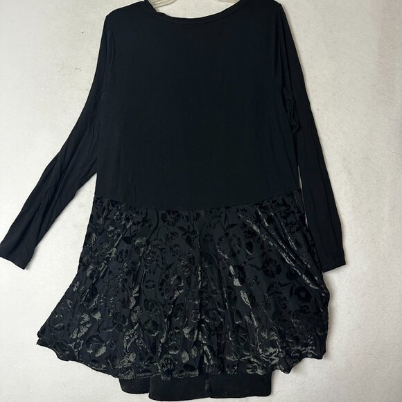 Logo By Lori Goldstein blouse shirt sz 1X Tunic with Burnout crushed Velvet trim - Picture 6 of 9